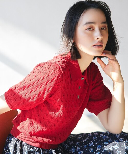 【美品・24時間以内発送】組曲 ポロ襟 ニット 5分袖 ブルー M 2 組曲 ポロ襟 ニットプルオーバー （ブルー系） -ファッション