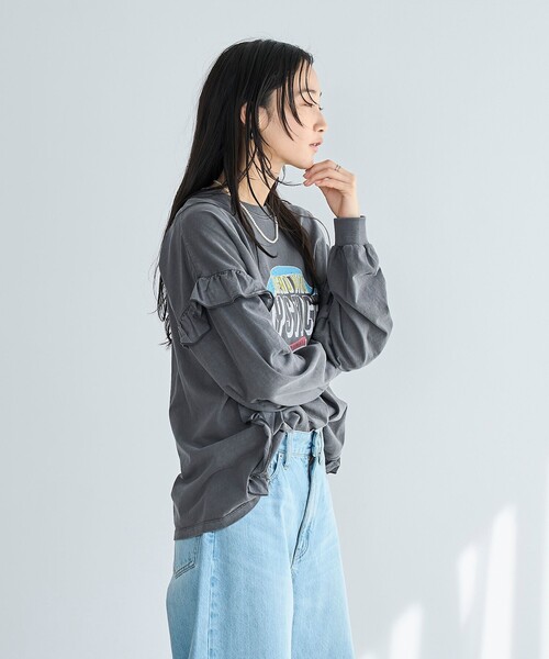 coen（コーエン） tシャツ フハク ドッキング フリル袖 ロングスリーブ