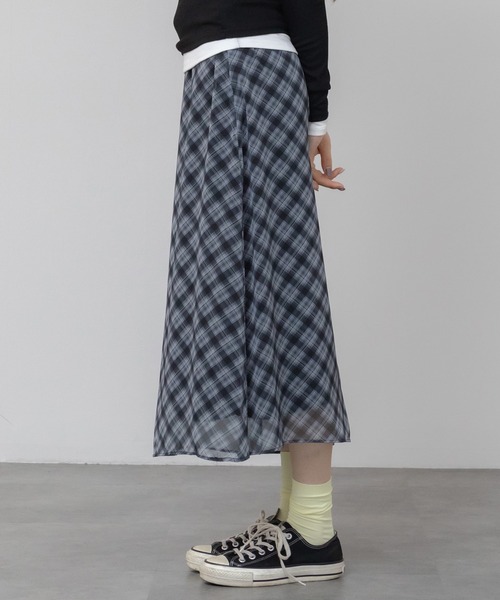HEILIS スカート シアーシフォンチェックスカート/フレア