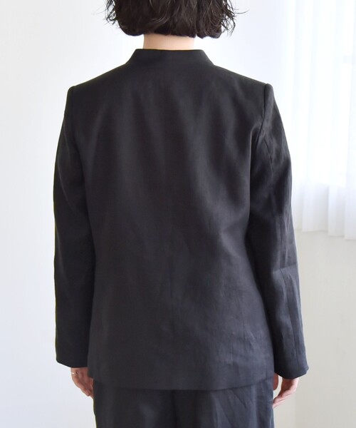 ビューティアンドユース 刺繍 ノーカラージャケット リネンコットン カットワーク LOEFF｜コットン フラワー 刺繍 ノーカラー シャツ 8811-299