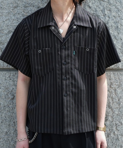 Noen シャツ ストライプオープンカラーワークシャツ メンズ