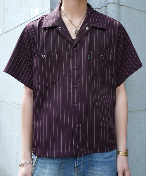 nonnative 24SS シャツ ストライプ 1 オープンカラー ストライプオープンカラーワークシャツ[Navy] – Noen