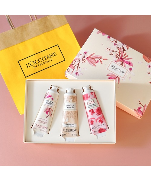 L'Occitane ピンクフラワーハンドクリームトリオ 海外 お土産 コスメ ピンクフラワー ハンドクリームトリオ