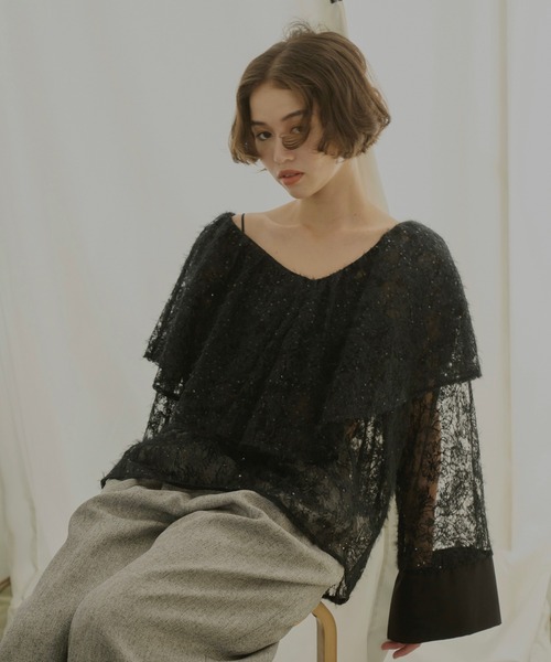 ブラウス シャツ mohair lace frill blouse レディース