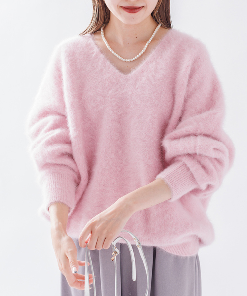 「Rouge vif」 Vネックニット フリー ブルー レディース_画像3