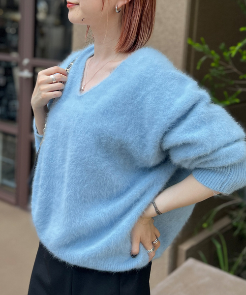 「Rouge vif」 Vネックニット フリー ブルー レディース_画像4