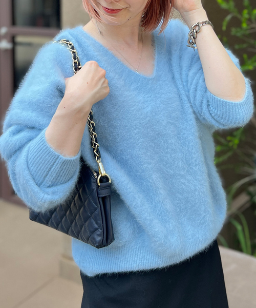 「Rouge vif」 Vネックニット フリー ブルー レディース_画像5