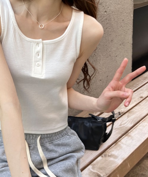 meJane（ミージェーン） タンクトップ ノースリーブ ヘンリーネック