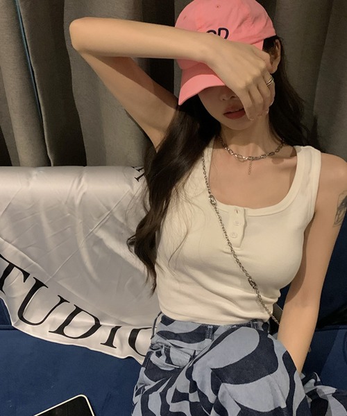 HYS 今期　タンクトップ セール】メランジニットアメスリタンク（タンクトップ）｜andme