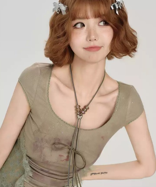 tシャツ サイドシェイプレース ショートスリーブトップス GH25s063「Girlyhalo」 レディース c.u.l tシャツ サイドシェイプレース ショートスリーブトップス