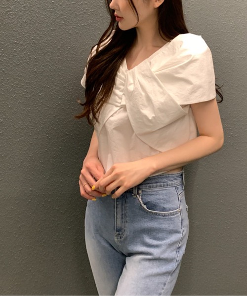 tシャツ リボンカラーブラウス レディース