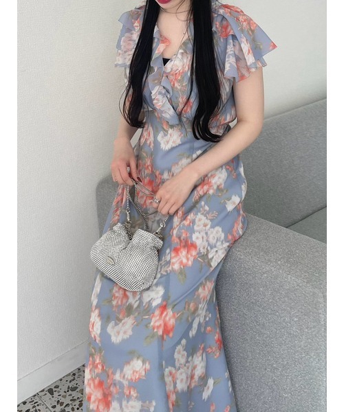LILY BROWN ワンピース ヴィンテージプリントシフォンワンピース