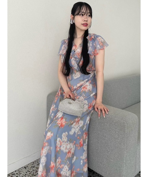 LILY BROWN ワンピース ヴィンテージプリントシフォンワンピース