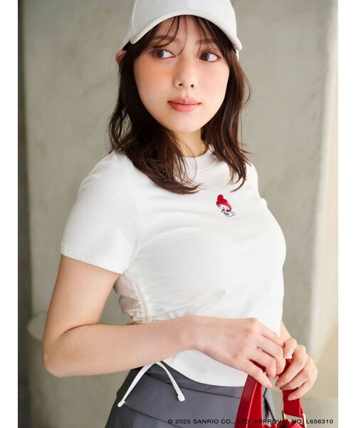 tシャツ 「マイメロディ＆クロミコラボ」オーガニックコットン刺繍ロゴTシャツ レディース マイメロディ＆クロミコラボ＞オーガニックコットン刺繍ロゴT