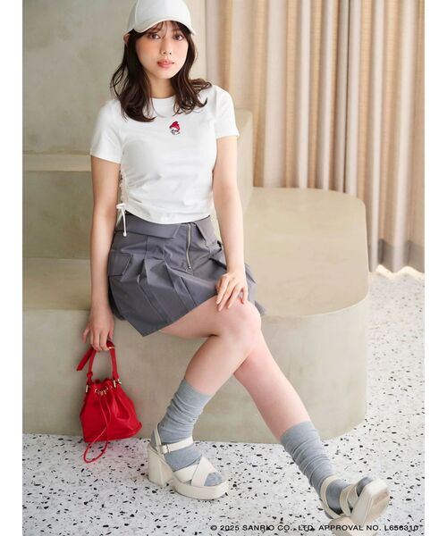tシャツ 「メロクロコラボ」マイメロディワンポイント刺繍クロップドTシャツ レディース MERCURYDUO tシャツ 「メロクロコラボ」マイメロディワン