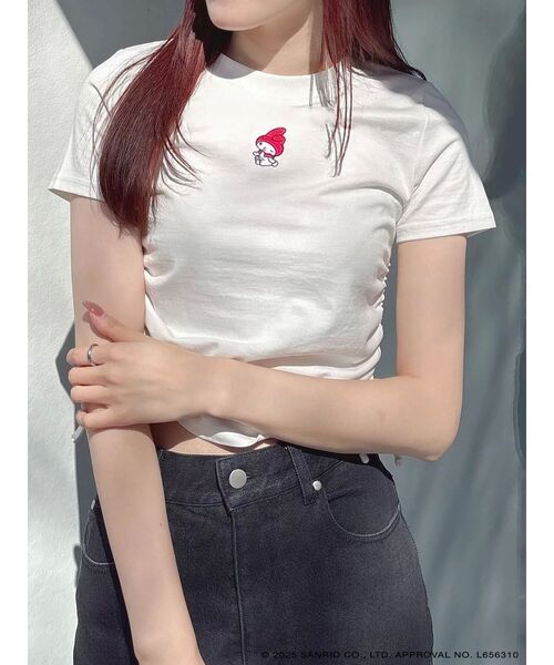 tシャツ 「メロクロコラボ」クロミワンポイント刺繍クロップドTシャツ レディース メロクロコラボ】クロミワンポイント刺繍クロップドTシャツ（T