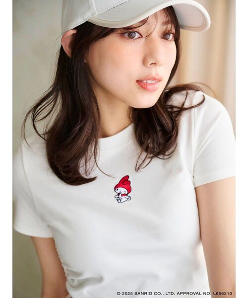 tシャツ 「メロクロコラボ」マイメロディワンポイント刺繍クロップドTシャツ レディース