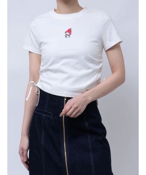 tシャツ 「メロクロコラボ」マイメロディワンポイント刺繍クロップドTシャツ レディース MERCURYDUO tシャツ 「メロクロコラボ」マイメロディワン
