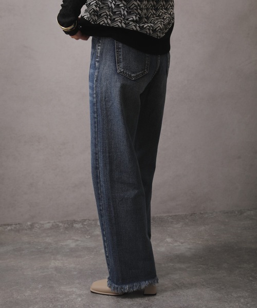 [ap retro] повреждение обработка Denim брюки MEDIUM голубой женский 