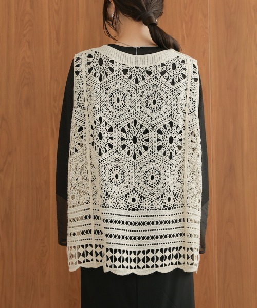 AWARE クロシェ編み 本革レザー ニットベスト レディース ベスト ジレ クロシェ編み ニット レディース : ZOZOTOWN Yahoo