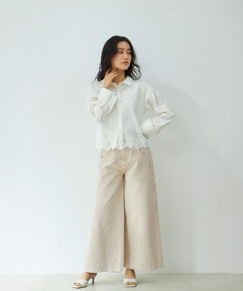 超爆安 STRATA ブラウス シャツ エンブロイダリースカラップシャツ 「低 トップス