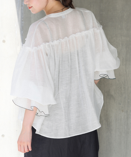 IENA ブラウス シャツ B. リネン混シアーブラウス レディース