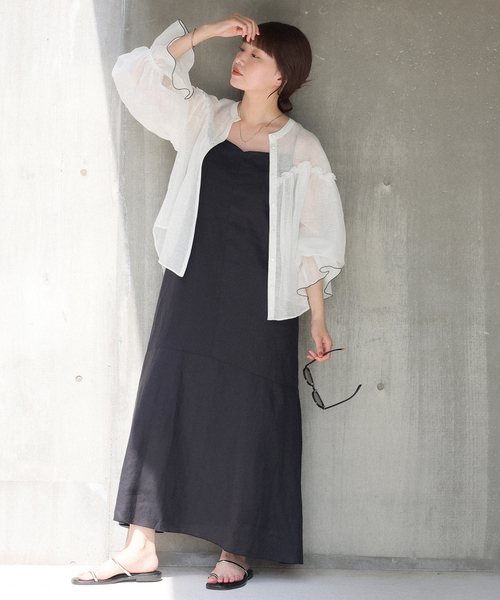 IENA ブラウス シャツ B. リネン混シアーブラウス レディース