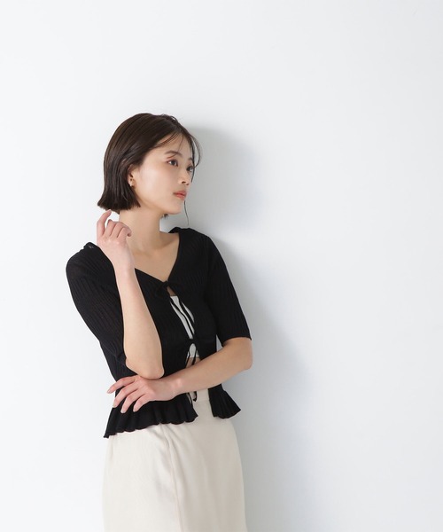 カーディガン シアーリブリボンカーディガン レディース NATURAL BEAUTY BASIC カーディガン シアーリブリボン