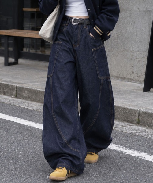SPINNS（スピンズ） ワイドパンツ ジーンズ デニムワイドバルーン