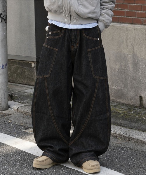 SPINNS（スピンズ） ワイドパンツ ジーンズ デニムワイドバルーン