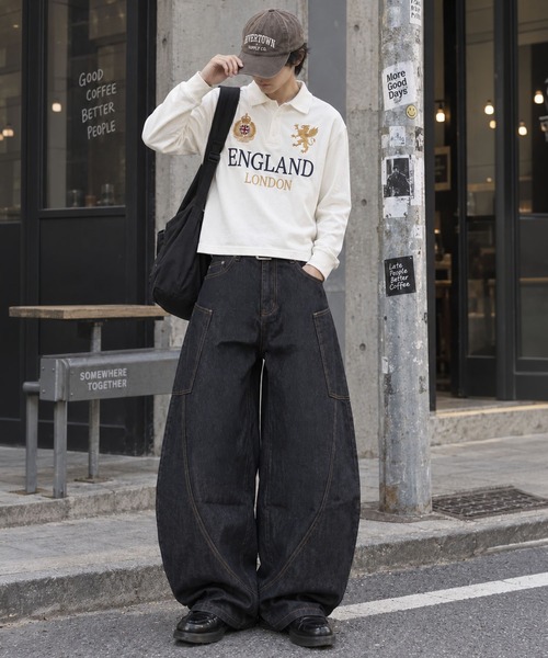 SPINNS（スピンズ） ワイドパンツ ジーンズ デニムワイドバルーン