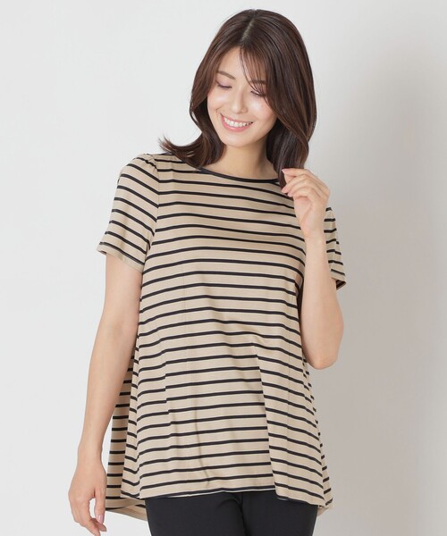 tシャツ バックリボン ボーダーチュニック レディース