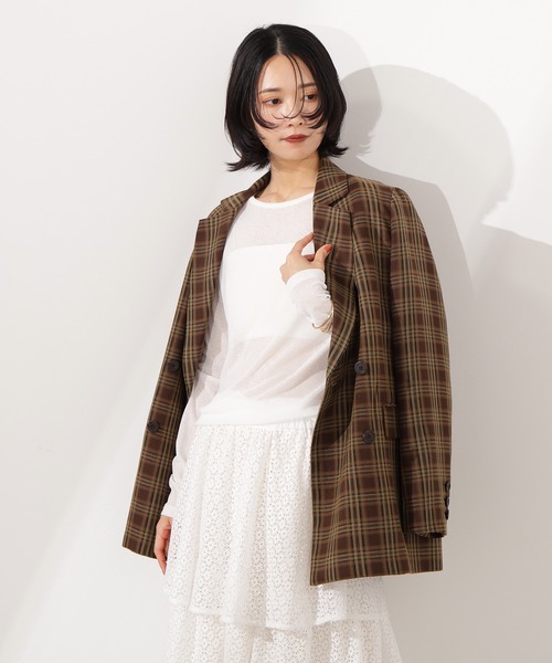 【 peak】テーラードジャケット/チェック/リネン/日本製/新品 peak】テーラードジャケット/チェック/リネン/日本製/新品 チェック