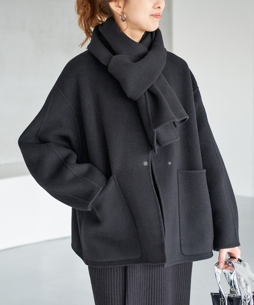 DANTON ノーカラーコート 36 黒 Danton 「DANTON」 ノーカラーコート 36 グレー レディース