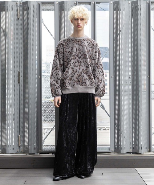 HARE ダマスクガラモールニット　グレー　メンズ　 S HARE（ハレ） セーター ニット ダマスクガラモールニットプルオーバー