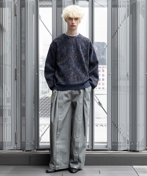 HARE ダマスクガラモールニット　グレー　メンズ　 S HARE（ハレ） セーター ニット ダマスクガラモールニットプルオーバー