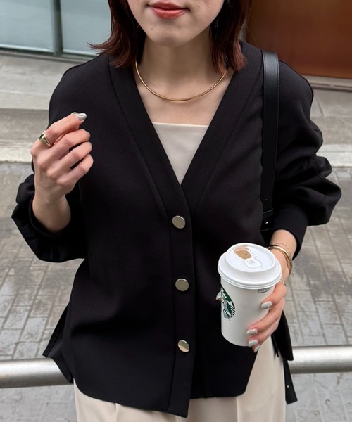 コラージュ ガリャルダガランテ メタル釦ジョーゼットカーディガン　ブラック COLLAGE GALLARDAGALANTE（コラージュ ガリャルダガランテ