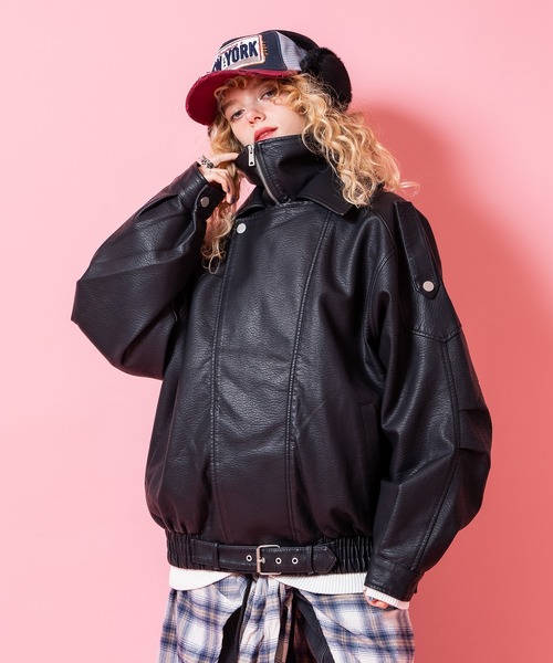 革ジャン ライダース a.p.o.v. ダブルカラー合成皮革オーバーサイズ