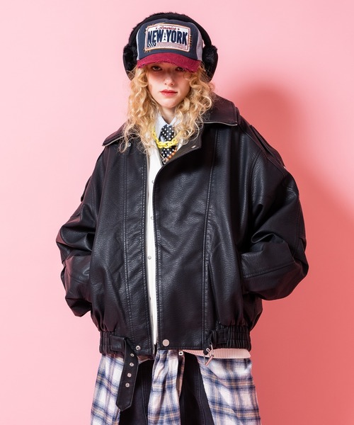 革ジャン ライダース a.p.o.v. ダブルカラー合成皮革オーバーサイズ