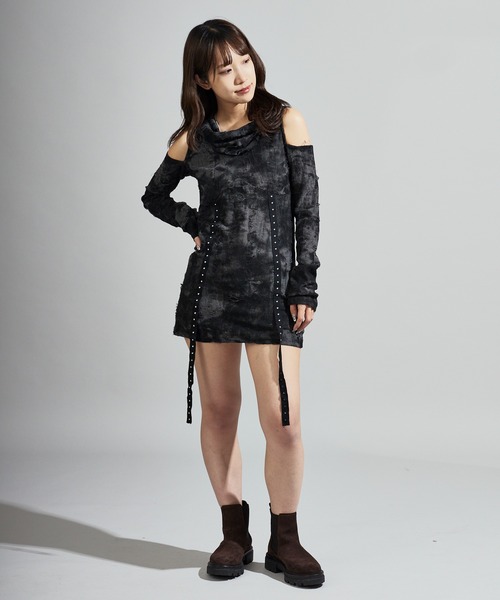 cult tokyo】フード付きレースアップミニワンピース Chick ワンピース