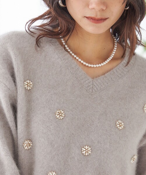 美品☆シップス ふんわり フォックス ケーブルニット Vネック グレー 美品☆シップス ふんわり フォックス ケーブルニット Vネック グレー