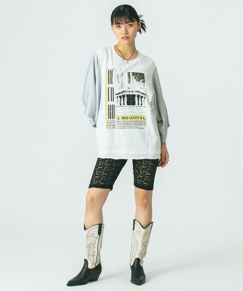 「OKIRAKU」 7分袖カットソー「ROSE BUDコラボ」 ONE SIZE グレー レディース_画像3