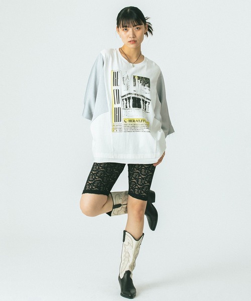 「OKIRAKU」 7分袖カットソー「ROSE BUDコラボ」 ONE SIZE グレー レディース_画像4