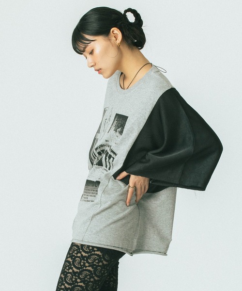 「OKIRAKU」 7分袖カットソー「ROSE BUDコラボ」 ONE SIZE グレー レディース_画像5