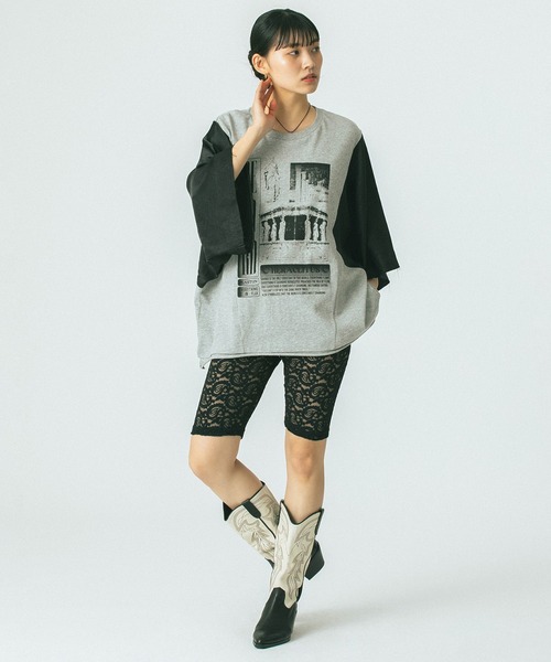 「OKIRAKU」 7分袖カットソー「ROSE BUDコラボ」 ONE SIZE グレー レディース_画像6