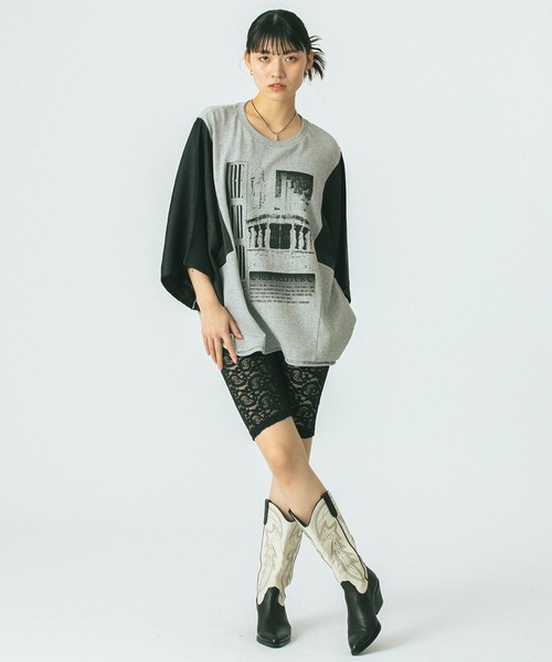 「OKIRAKU」 7分袖カットソー「ROSE BUDコラボ」 ONE SIZE グレー レディース_画像7