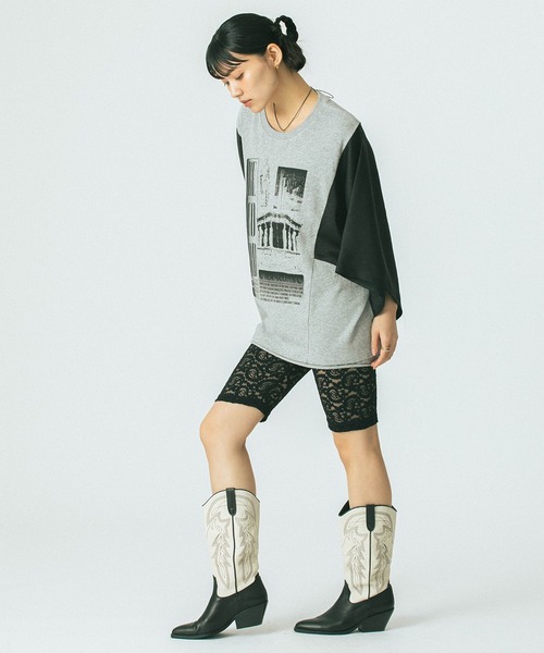 「OKIRAKU」 7分袖カットソー「ROSE BUDコラボ」 ONE SIZE グレー レディース_画像9