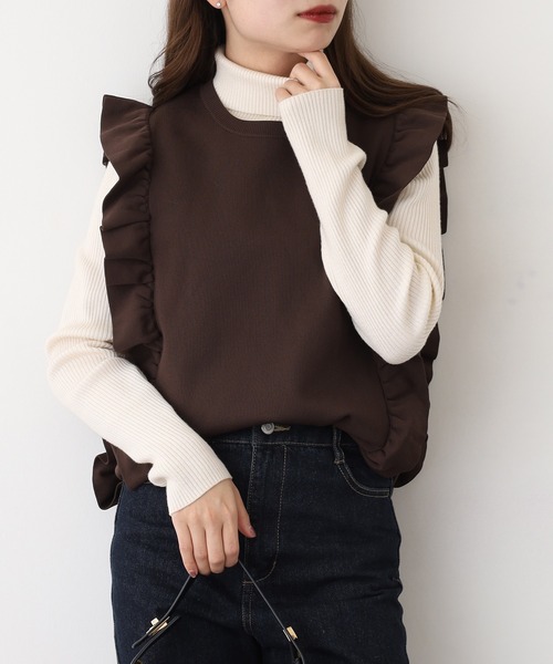 EGLANTINE（エグランティーヌ） ベスト ジレ フリルノースリーブニット