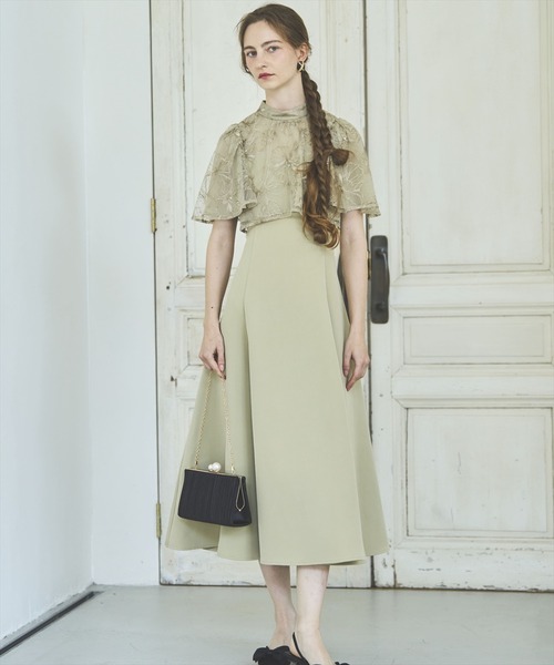 and couture ラメフラワー　チュール レイヤードドレス ベージュ AND COUTURE（アンドクチュール） ドレス ラメフラワーチュール