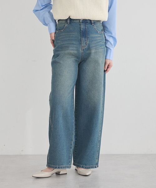 WIDE DENIM PANTS スタッズ　ワイドデニムパンツ　y2k earth music&ecology（アース ミュージック＆エコロジー） ワイド